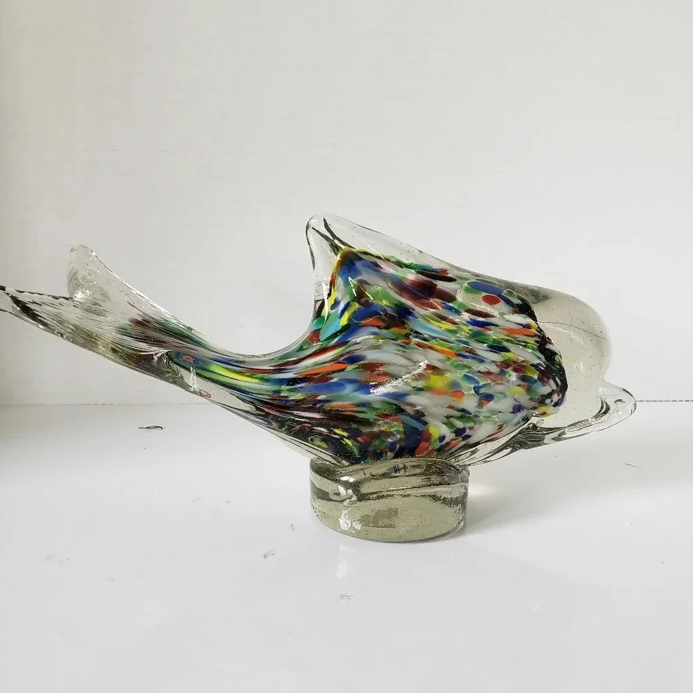 Vintage Mexican Multi-colored Art Glass Dolphin Paperweight  .